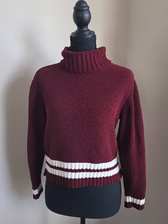 Forever 21 Sweaters - Burgundy-Red Chenille Turtleneck Sweater